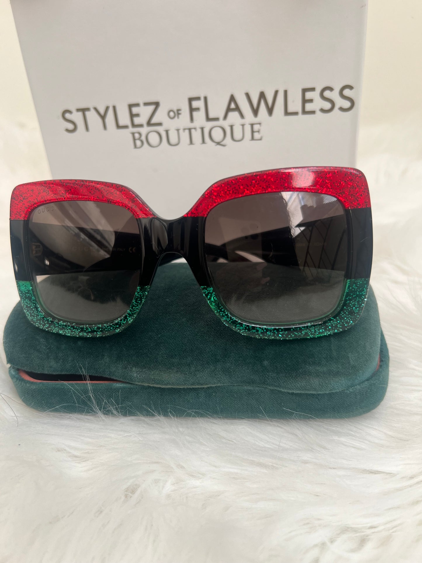 Acetate Square Frame Sunglasses GG0083S Glitter Red Black Green
