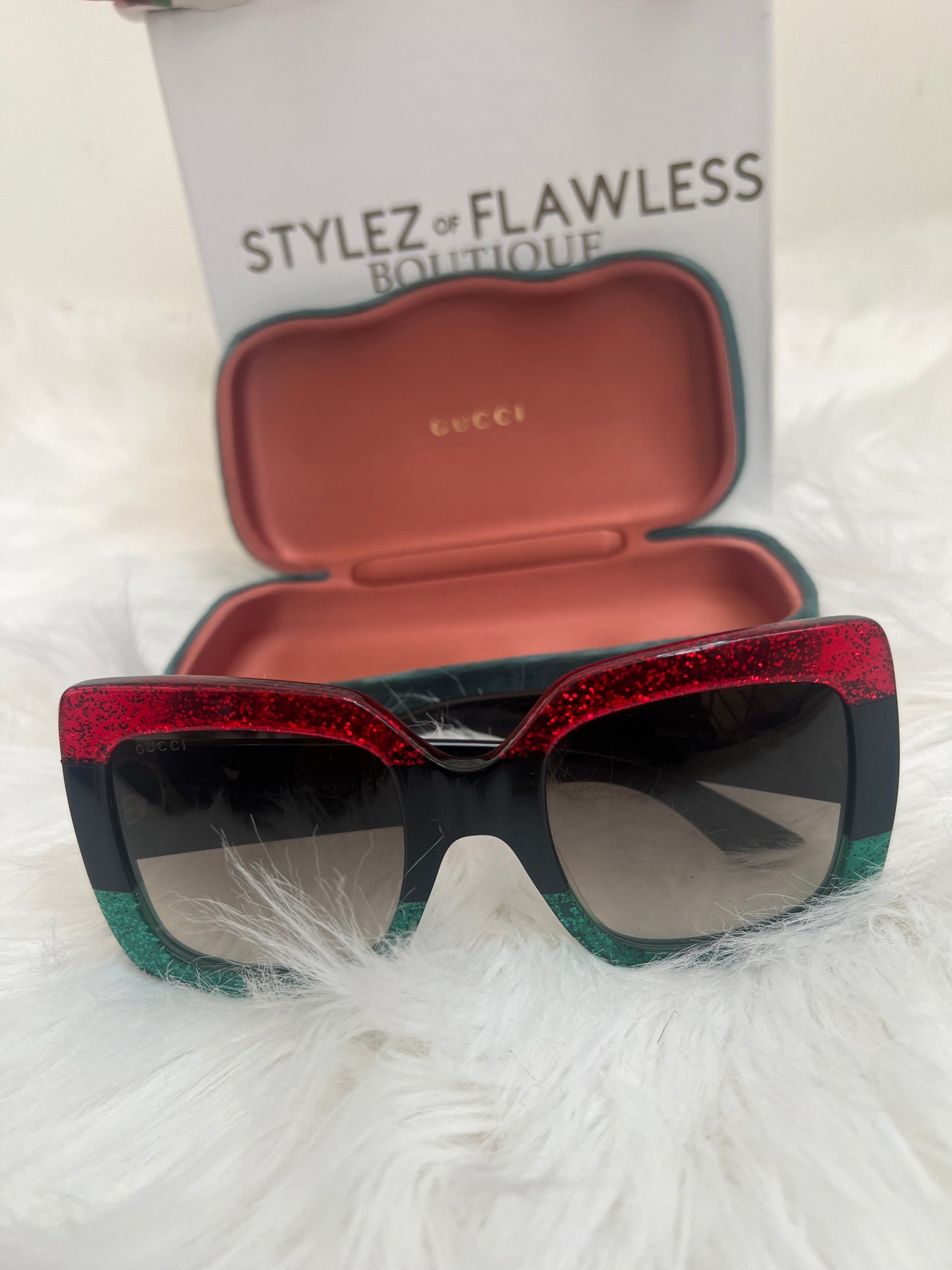 Acetate Square Frame Sunglasses GG0083S Glitter Red Black Green