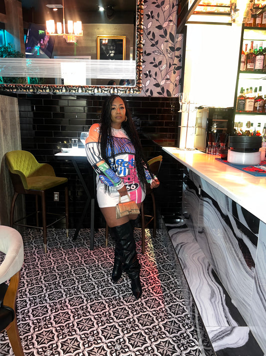 Long Sleeve Graphic Print Tunic Dress